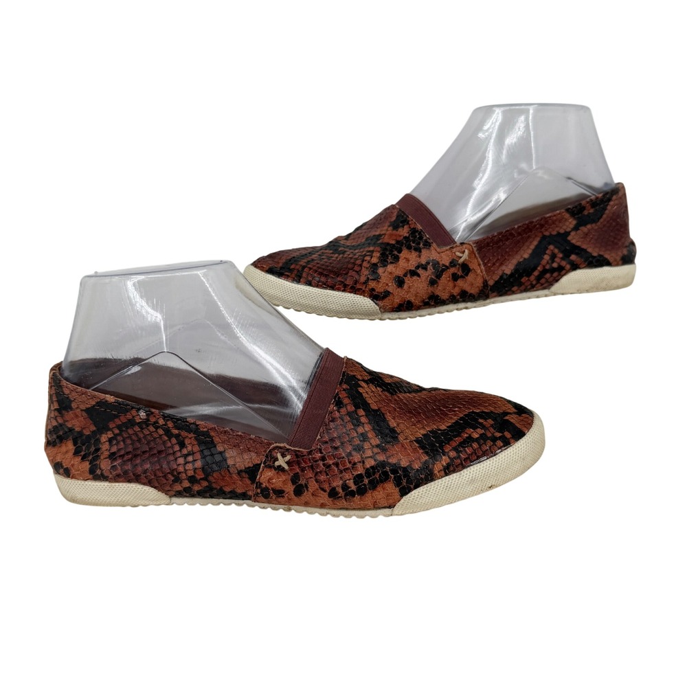 Frye Melanie Slip On Sneaker Size 5.5 Brown Snakeskin Embossed Leather Low Top